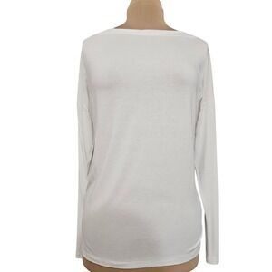 Vince Womens White‎ Micro Modal Spandex Boat Neck Long Sleeve Top Large Minimal
